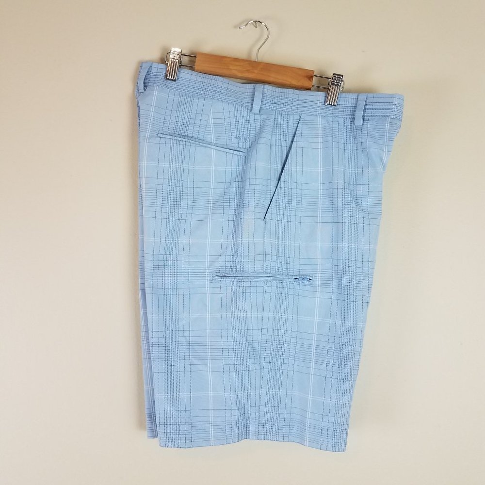 Grand Slam Light Blue Plaid Flat Front Golf Shorts - Picture 2 of 11